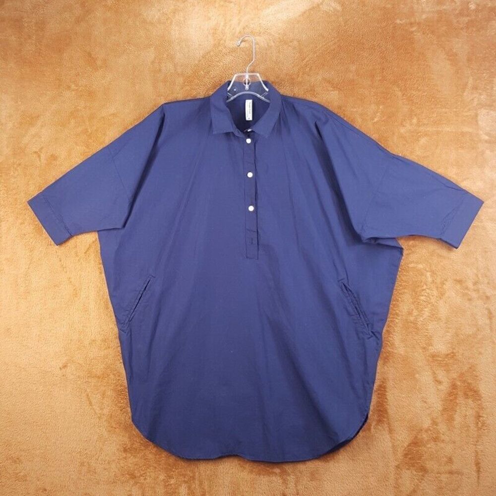 PEOPLE TREE Womens Top Medium Blue 1/4 Button Pullover Collared Tunic Organic